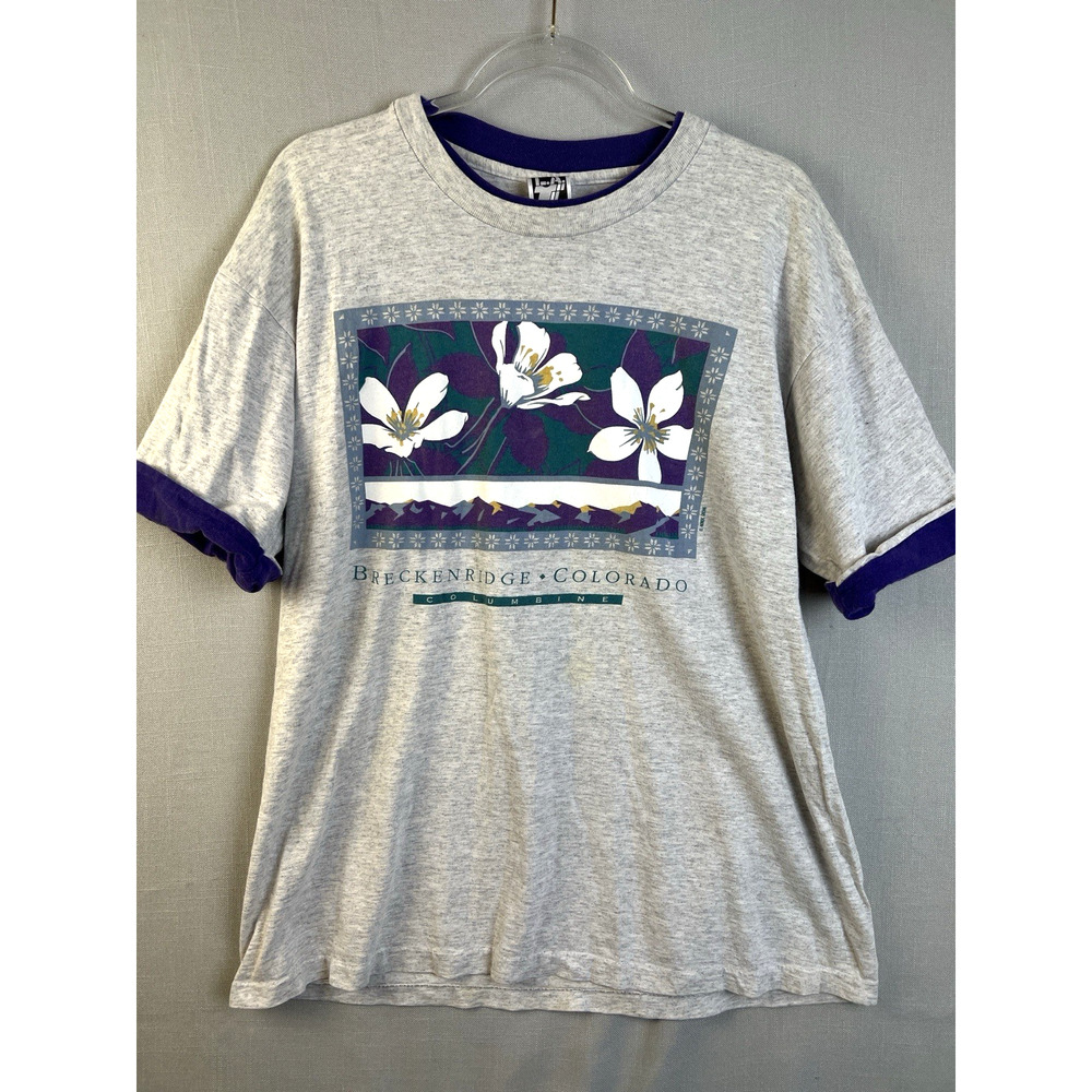 Vintage Breckenridge Colorado T Shirt Women XL LA Sportswear Gray Purple 90's